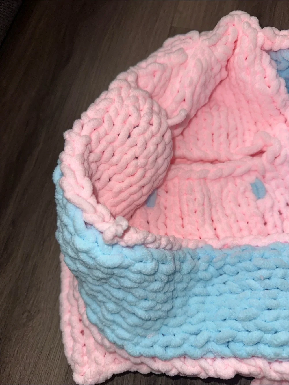 Unisex Pink & Light Blue Bunny Ear Knit Hat  Knitted Beanies Hat Warm Balaclava